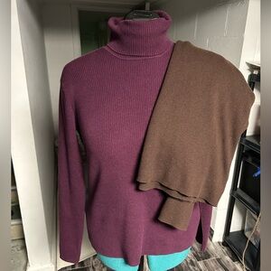 Worthington Plum Brown Turtleneck Sweater Set Womens Size Large